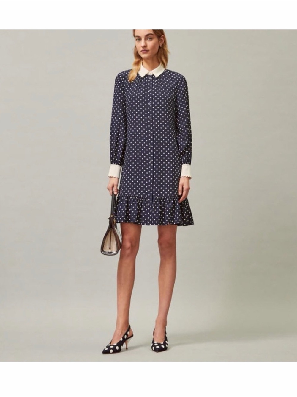 Tory Burch Cora Polka-Dot Silk Shirtdress Size 00